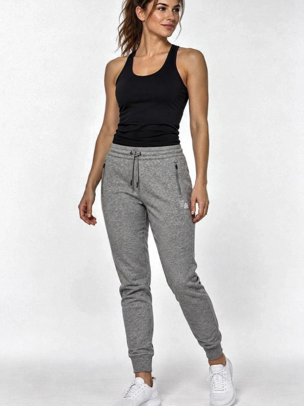 Reebok Heather Grey Stretch Joggers Zip Pockets – Medium
